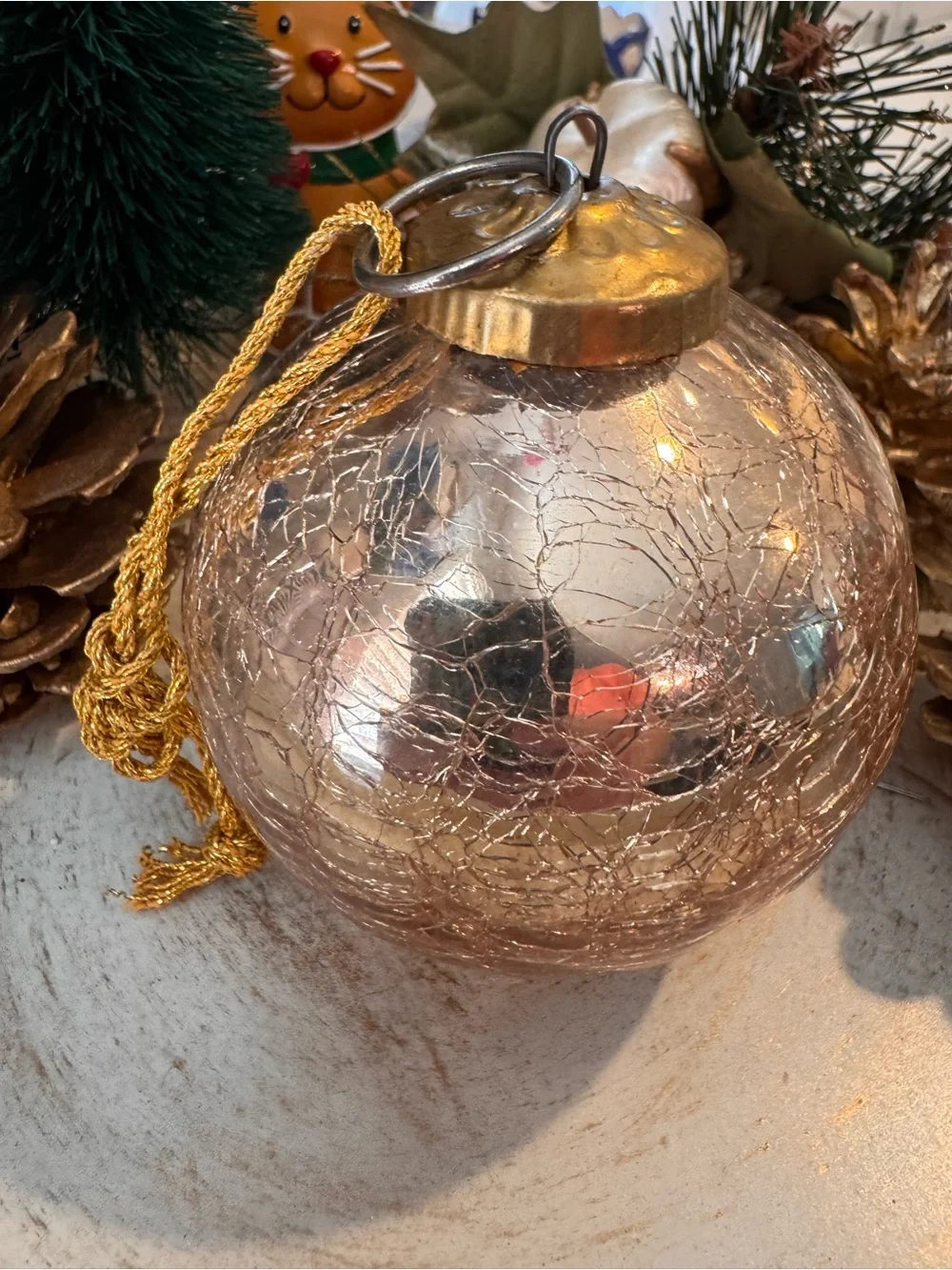 🎄Set of 2 Kugel Style Heavy Blown Crackle Glass Ornaments Gold & Silver Lot